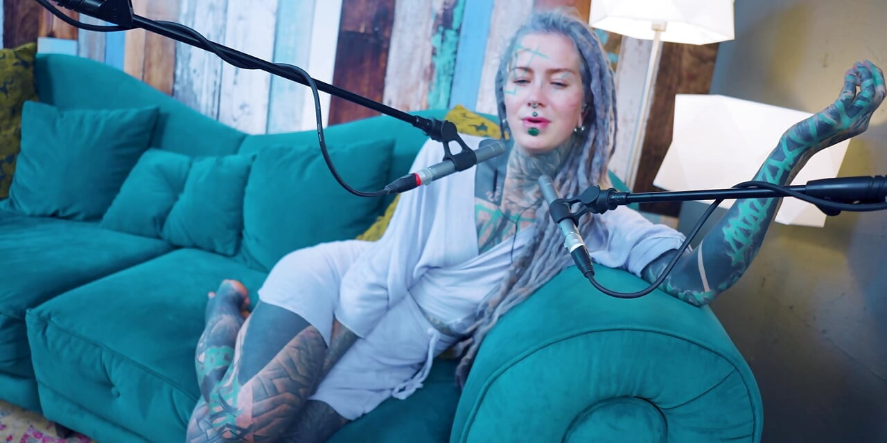 I talk about R - Relief - ASMR podcast SFW talking goth skinny girl dreadlocks tattoo model inked girl