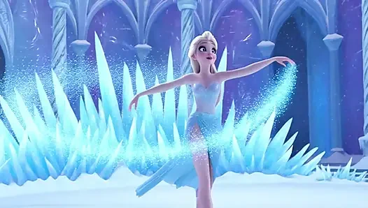Pose sensual elsa si elsa yang menawan dan elegan di animasi 3d istana es berkilau yang ajaib