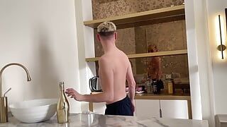 Hot Guy Sucks Hid Neighbour in the Kitchen, Gots Fucked and Eats His Cum for Breakfast