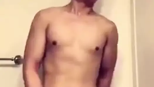 young pinoy jerking his big cock & cumming in hand (16'')