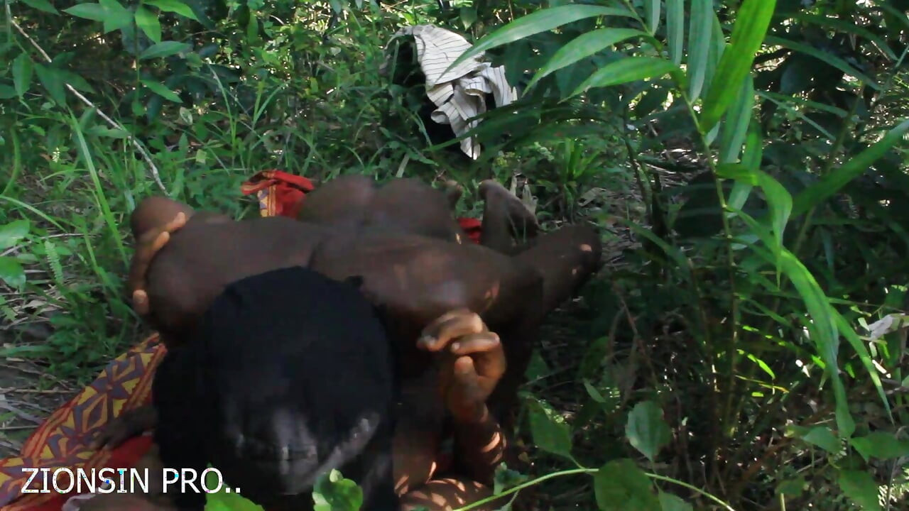 African girl in search of firewood in the bush got fuck by a bush man
