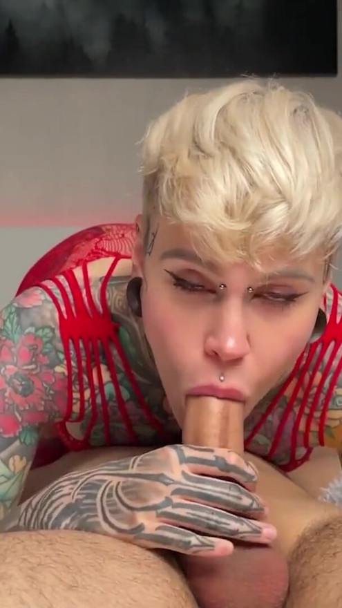 Slut in red loves to make men happy! Deepthroat blowjob with cum in my mouth | Clip 1