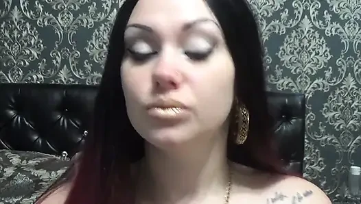 Golden lips teasing and lollipop sucking and licking