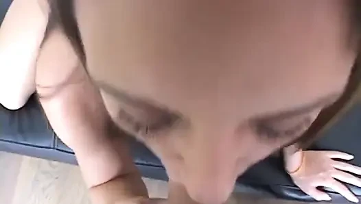 Brunette sucks and gets an anal creampie