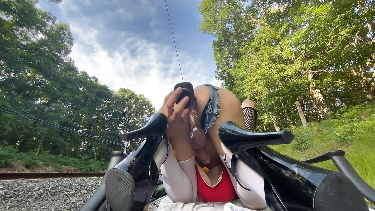 Outdoor sissy bimbo slut rough buttfuck