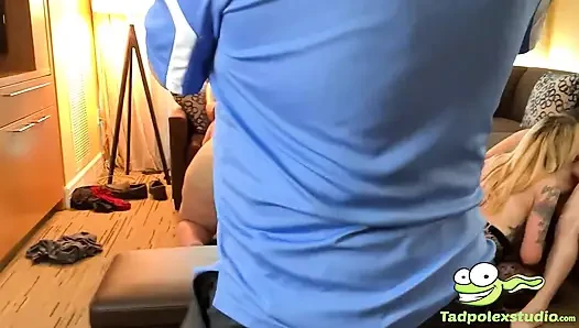 Cock Starved Ashley LaShae and Three Babes Pussy Stretched During Orgy