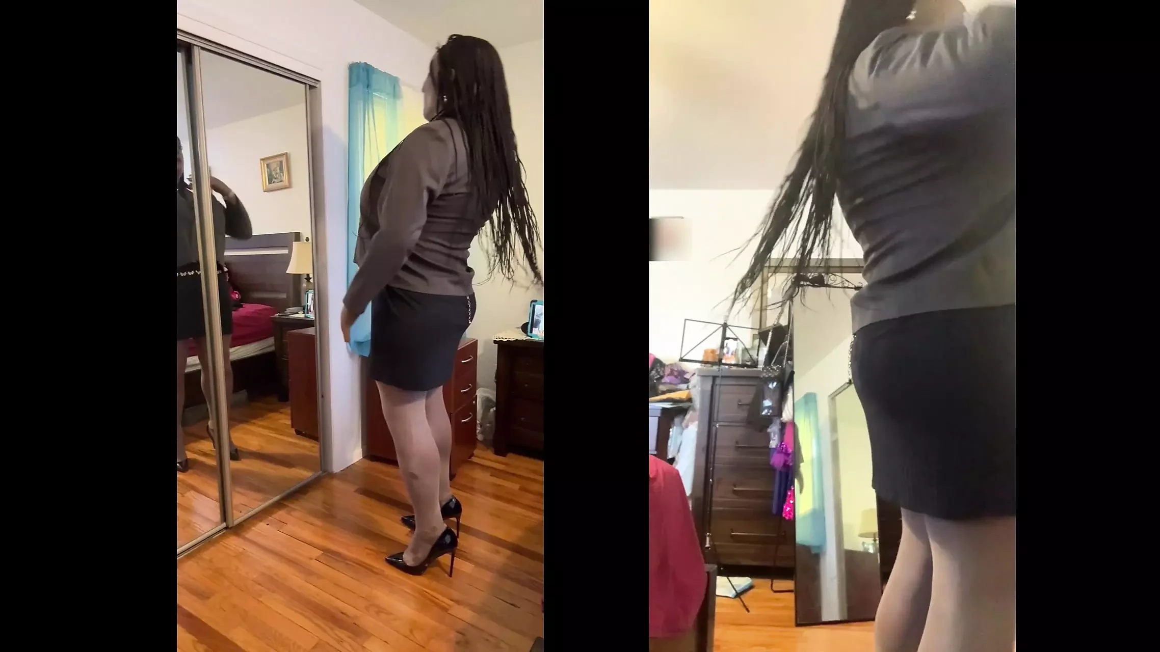 Black babe Danae in bossy business dress outfit