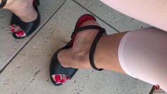Pissing on Sexy Feet in High Heels Sandals
