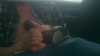 BBC dildo in backseat while parent driving huge cumshot