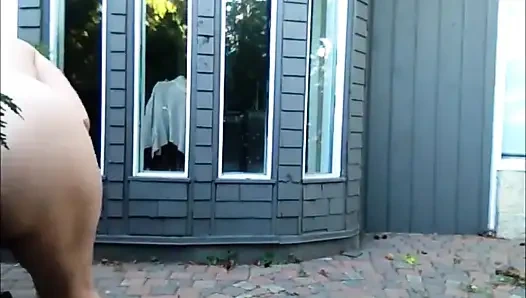 Naked orgasm in front of my house