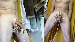 tribute clothes pins and estim on cock with masturb ejac