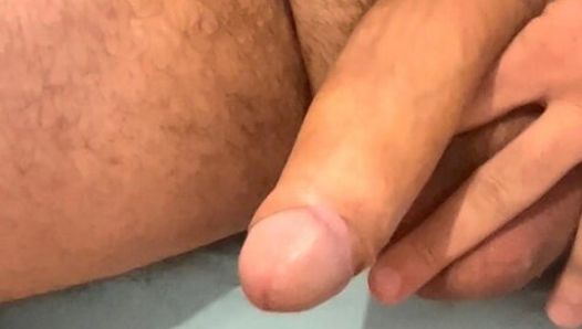 Playing with my big uncut cock in front of a mirror until I cum