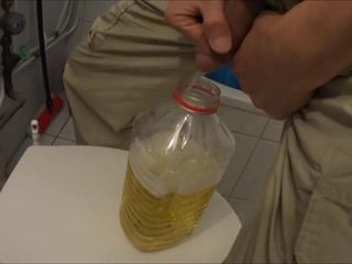 Two friends pissing in one bottle (peeing)