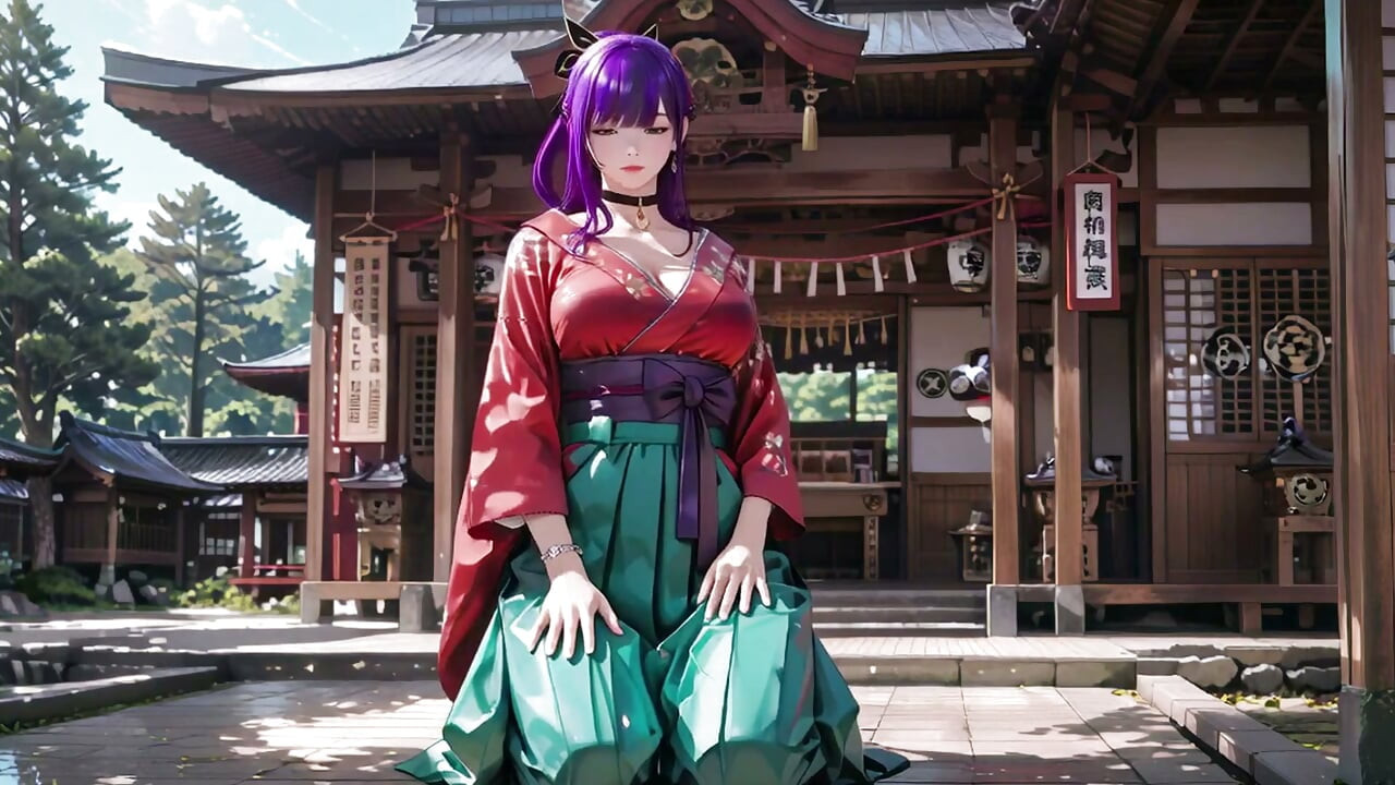 Purple Hair Kimono Girl's Private Morning! Red & Green clash is insane.