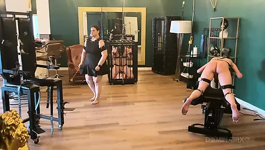 Piss Drenched Bound Slaves in Dominatrix Dungeon
