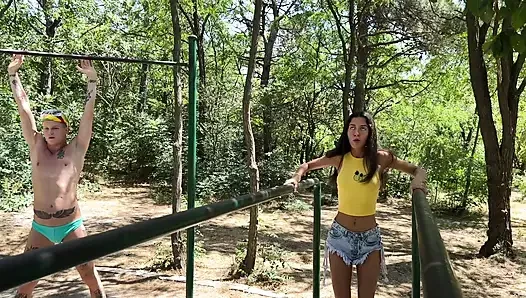 Bi threesome - a stranger invited a married couple to have fun and fucked them in the forest
