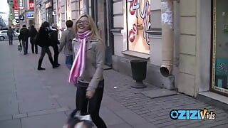 Naughty blonde flashes her ass in outdoor while her boyfriend films