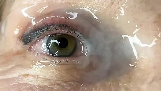 Milf extremely close up cumshot on eye orgasm