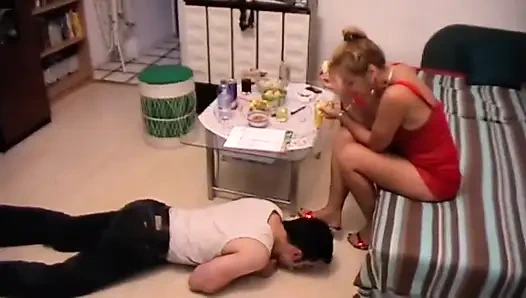 Accidentally drooped my banana for my slave to eat