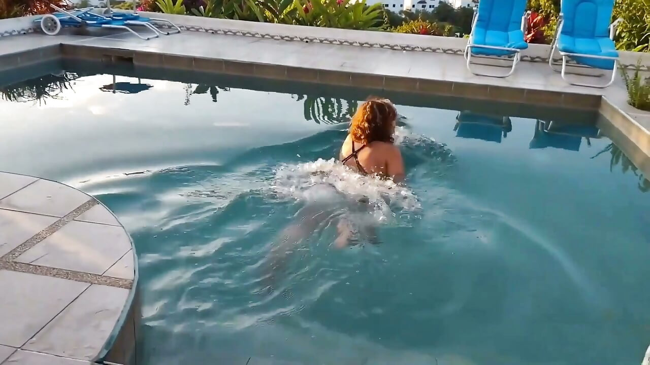 On the Beach, My Beautiful Stepmother Shows off Her Tits in Public, and I Jerk off When She Shows Me Her Hairy Pussy.