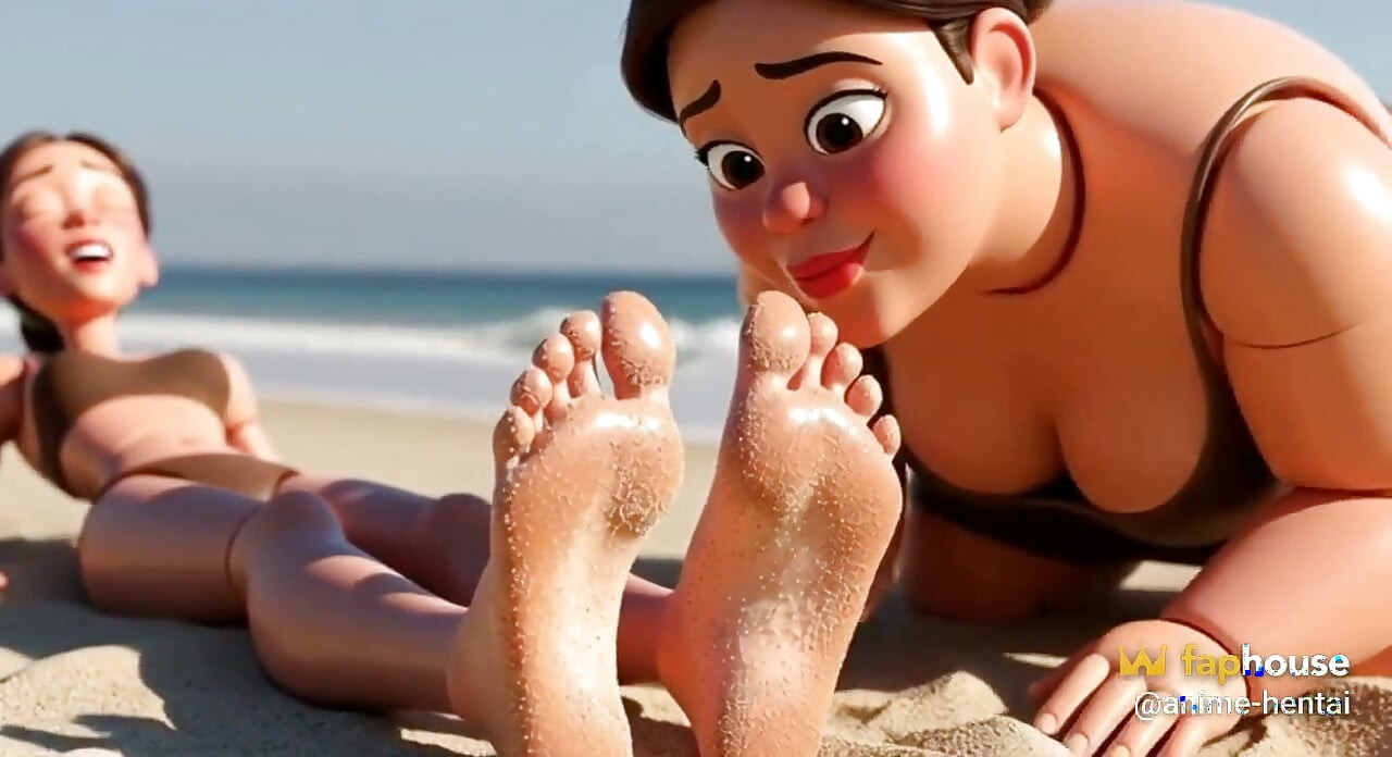 Fat Woman Licking Sandy Feet of Skinny Girl - Beach Humiliation