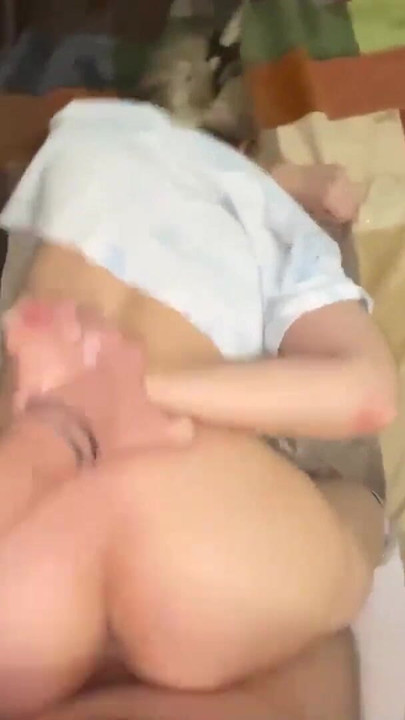 Fucks his young wife doggystyle without taking off her panties | Clip 1