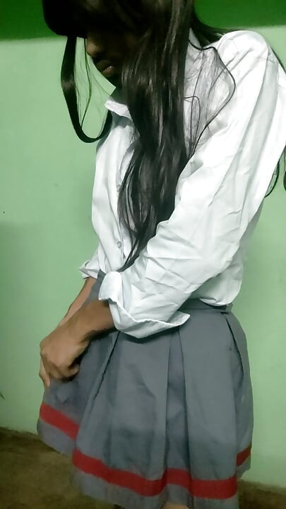 cute indian femboy in school dress strip tease