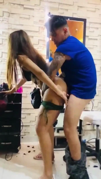 Emotional moment from "GIRL IN BARBERSHOP GIVING A HAIRCUT WITH HAPPY ENDING - PORN"
