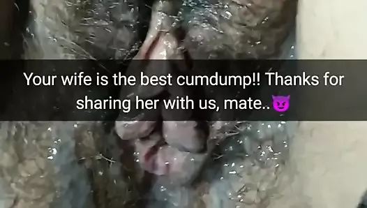 Dump de sperme, femme MILF à la chatte ruinée après avoir triché dans un gangbang