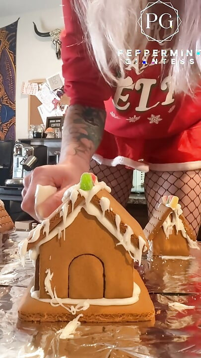 73 Giantess in 8-inch Heels Decorates a Gingerbread Village