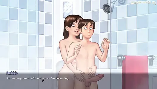 Stiefmutter wird von seinem massiven schwanz in der dusche überrascht - Summertime saga 37 von dark Nnerin - Hentai porno-spiel 3D