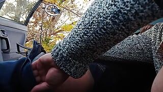 my wife jerks off my dick in the car in nature