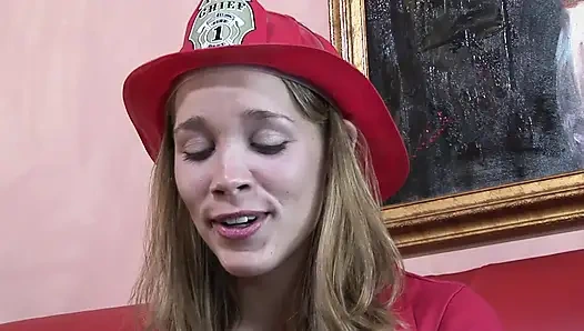 Small titted girl in the firefighter uniform likes to fuck