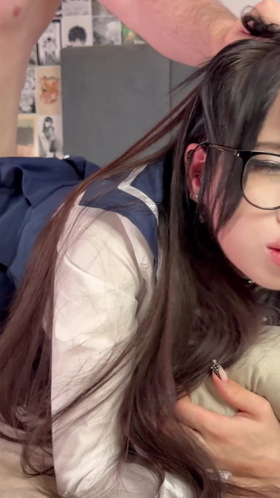 Japanese Schoolgirl Stepsister Begs For Rough Sex & Gets Massive Cum Facial All Over Her Glasses | Clip 1