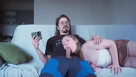 A Step Sister replaces her Step Bro's GF when she gets a call, but the girlfriend finds out and joins them