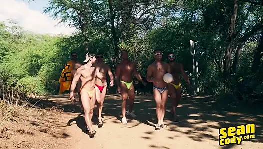 SEAN CODY - Sun-Kissed Hunks Go From Beach To Bed For A Wild Orgy Ending With Multiple Loads On The Cum Dump’s Asshole