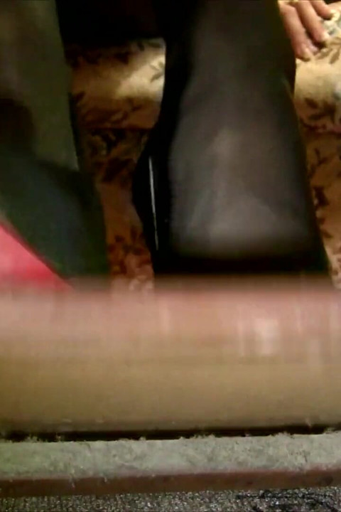 Vintage_sewing on My Granny's Old Sewing Machine in Black Pantyhose and Suede Louboutins