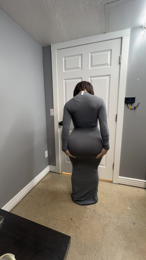 Love how my new grey dress looks on my big ass and tits | Clip 2