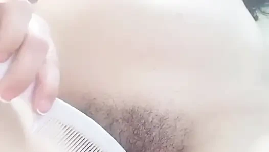 Brush my hairy pussy come to sniffing it