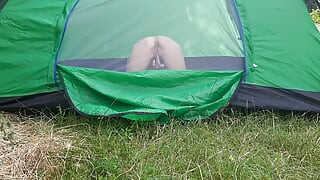 I spy on my stepsister masturbating in a tent outside and shaking with orgasm - Lesbian-illusion