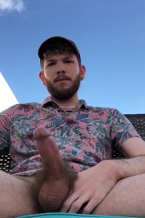 Hairy Hung Exhibitionist Country Hunk Kicks Back & Jerks Off His Big White Cock & Blows a Big Cumshot Outside in Public