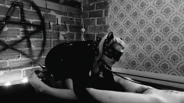 Horny gothic kitty get some milk, spit cum and swallow it