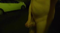 Flashing outdoor full naked on the street at night