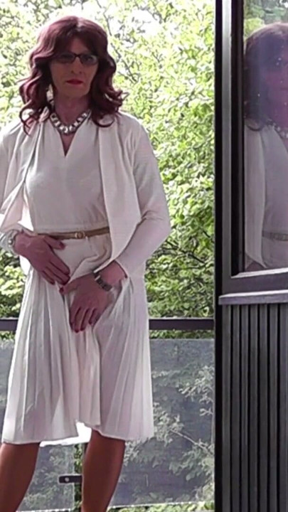 Wanking MILF In A Sheer Pleated Gown | Clip 1