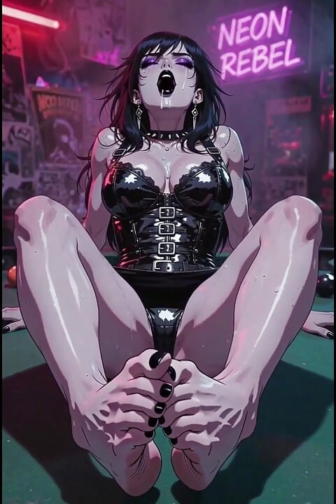 Người phụ nữ anime đen tối trong quán bar tại bi-a, da rocker