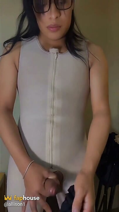 Trans Girl in Beige Girdle Gets Turned on After Her Surgery and Masturbates Until She Orgasms