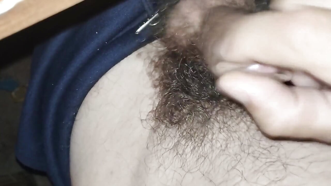 Masturbation with hairy cock