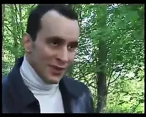 French Grannie hard sex with young man in woods