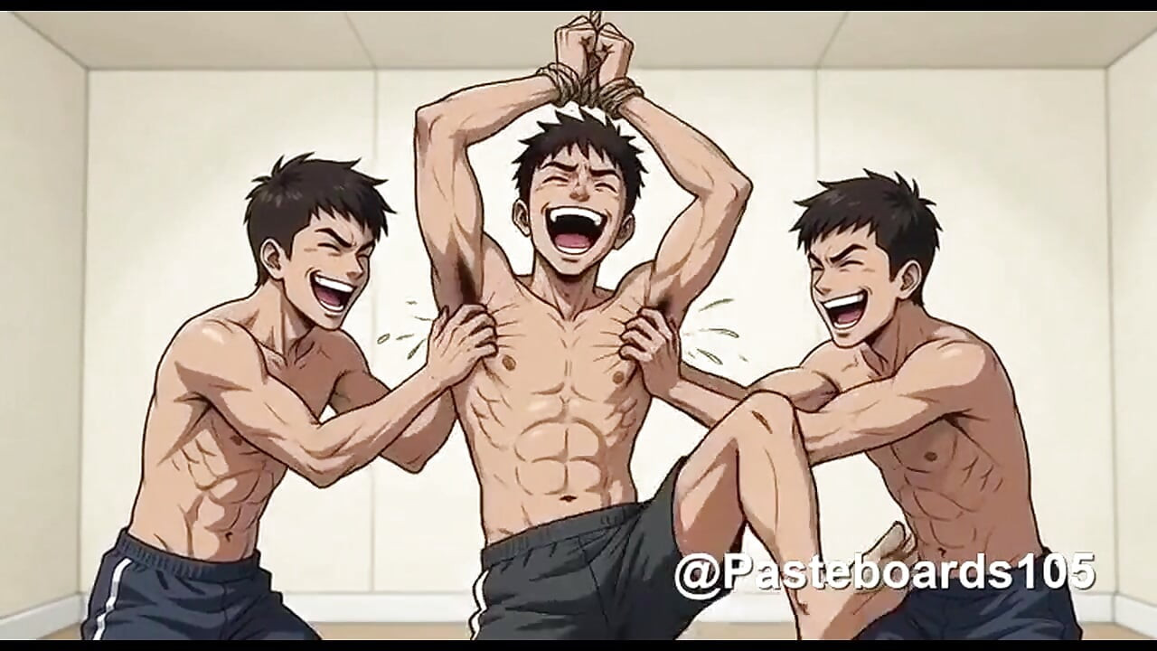 Strung Up By The Wrists - Bare Hands On A Bound Muscle Jock's Armpits And Ribs (2D Anime Bara)