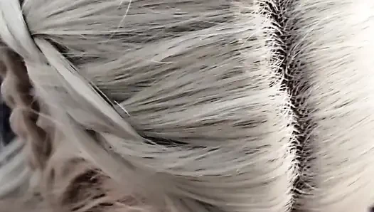 Submissive Sloppy Deepthroat in White Wig & Blue Contacts - Debora Swallowing Wellington's Thick Cock + Slow Stretching